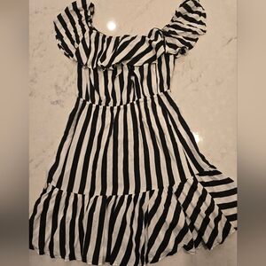 Chic Black and White Striped Mini Dress